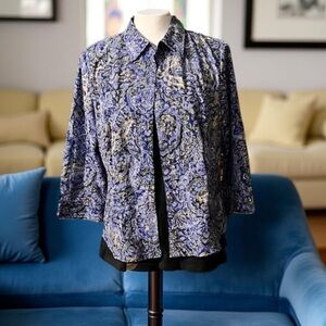 Chicos Blue and Black Paisley Blouse button down Size 1=Medium NWT